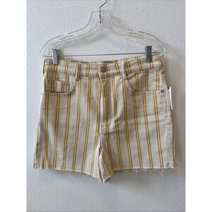 Anthropologie Pilcro High Rise Striped Denim Shorts Yellow Stretch Womens 31 NWT